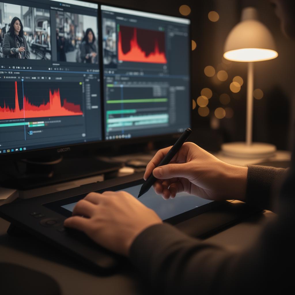 Professional video editor working on YouTube video timeline