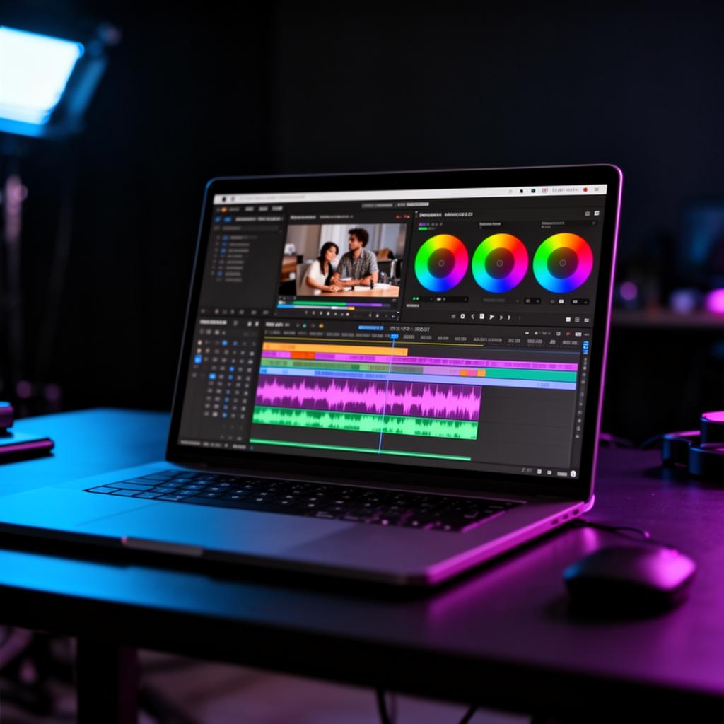 Professional video editing workspace